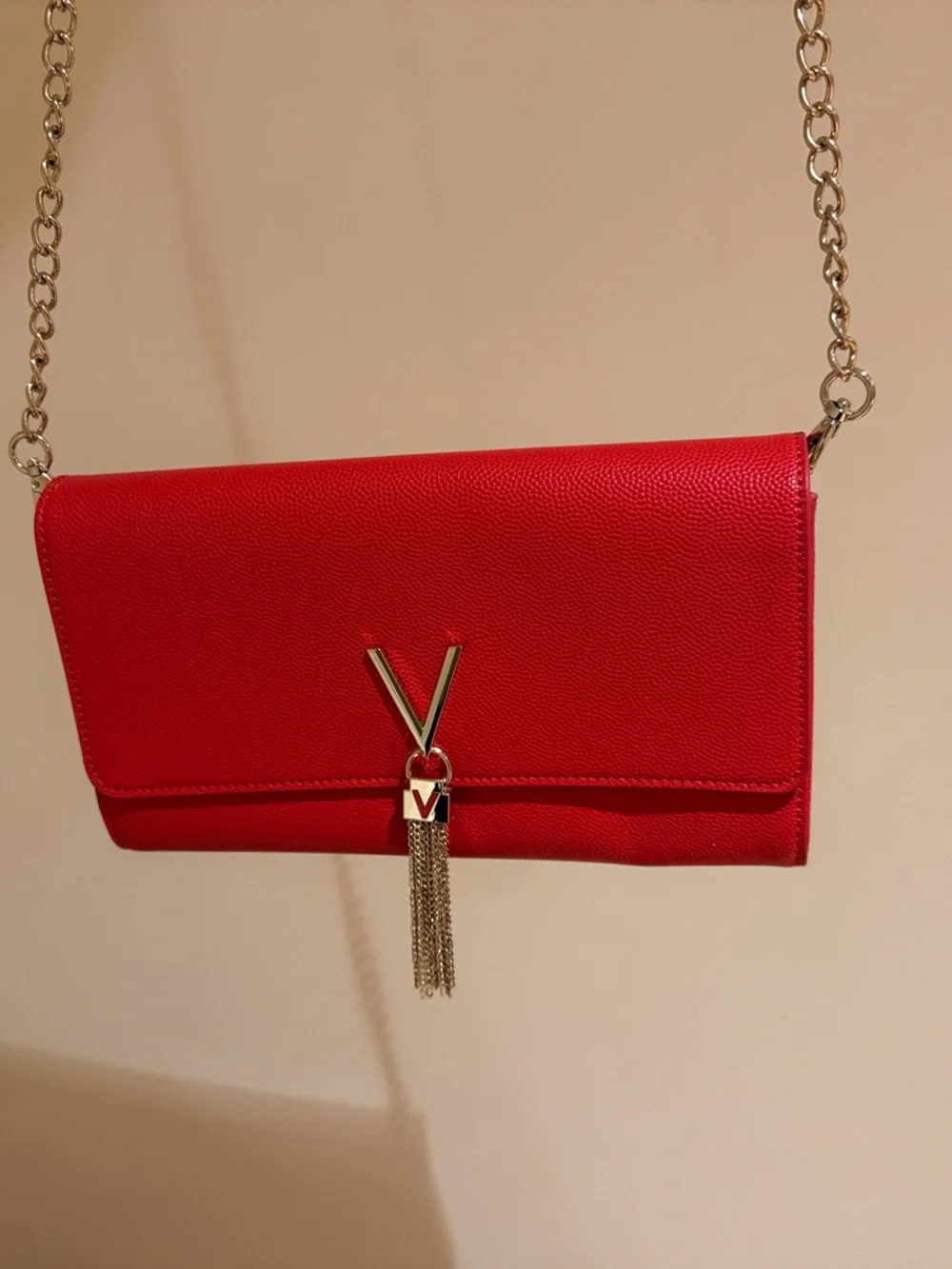 Valentino Red Chain Tassel Crossbody Clutch Bag